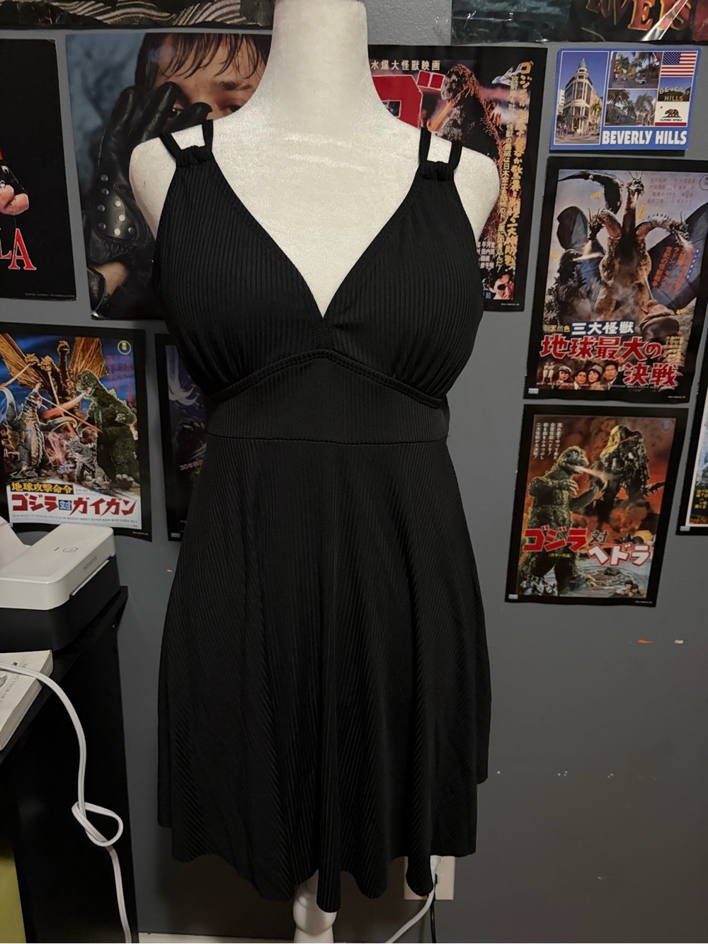 Black Sleeveless V-Neck Mini Dress with Strappy Shoulders